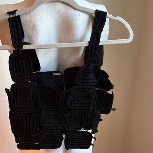 cult gaia Black Beaded Square Motif Crop Top